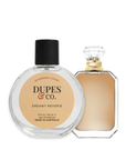 Two perfume bottles with 'Dupes & Co' branding on a white background