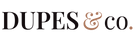 Logo of Dupes & Co. with black and brown text on a white background