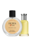 Two perfume bottles with 'Dupes & Co' branding on a white background