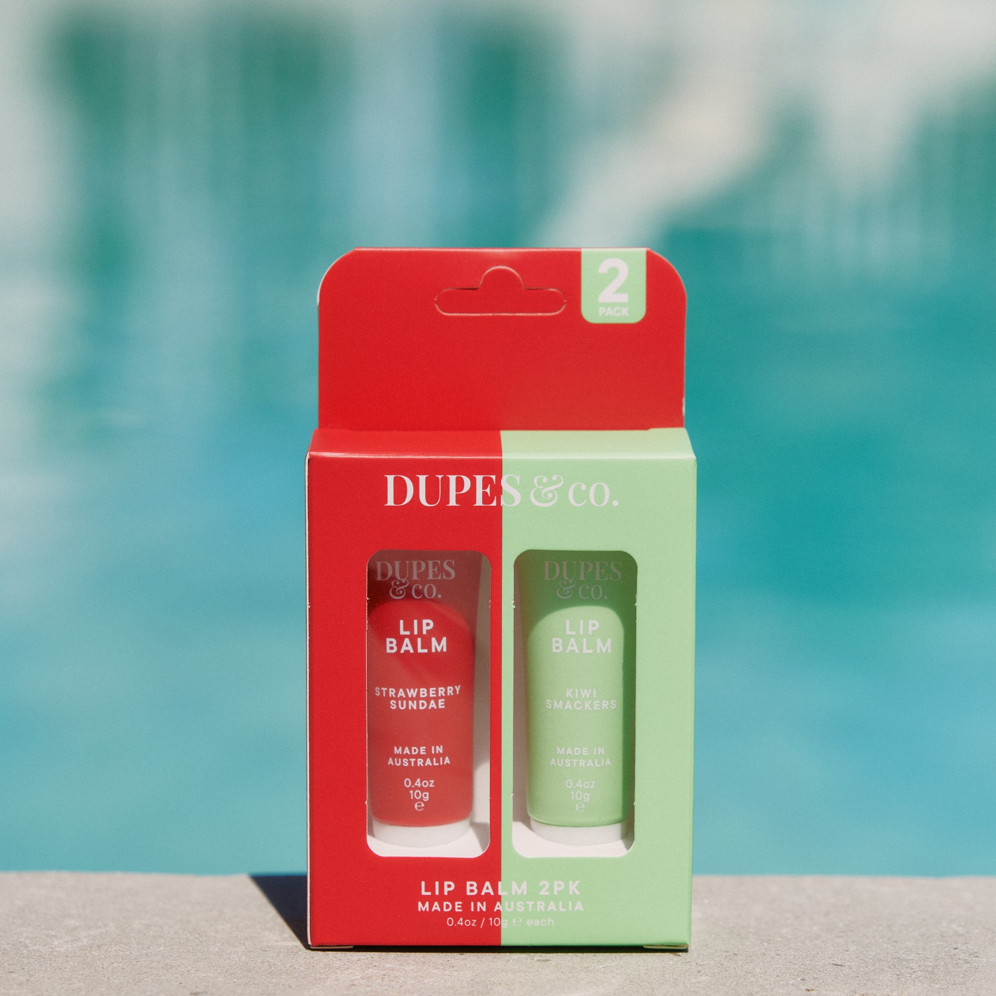 Dupes & Co Strawberry Sundae and Kiwi Smackers Lip Balm 2-pack front view