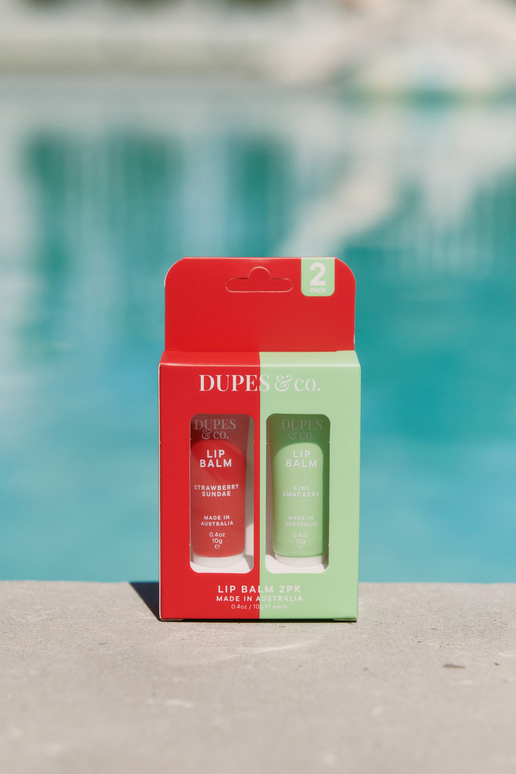 Dupes & Co Strawberry Sundae and Kiwi Smackers Lip Balm 2-pack front view